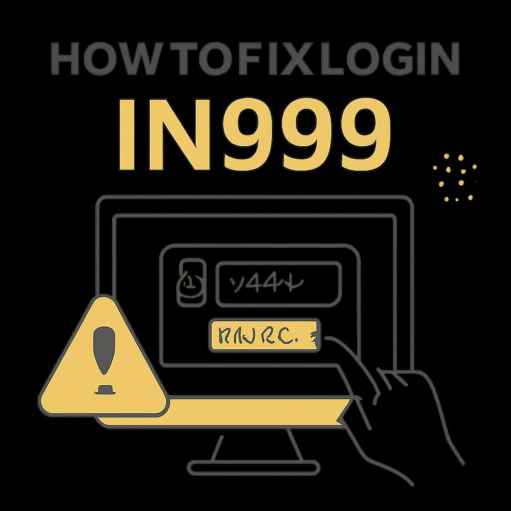 An educational illustration outlining steps to resolve IN999 login issues.