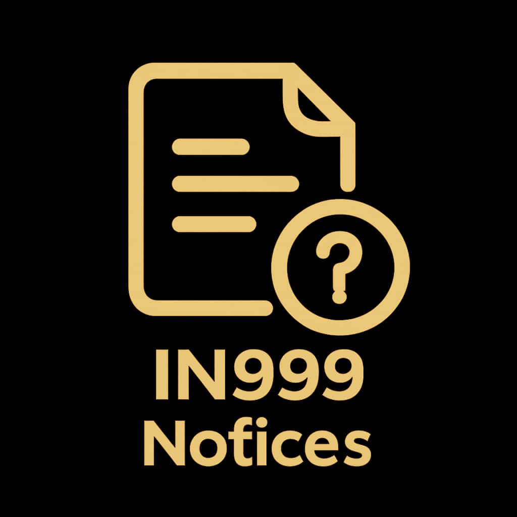 An icon representing IN999 Notices, designed professionally with #cfbe23 accents.